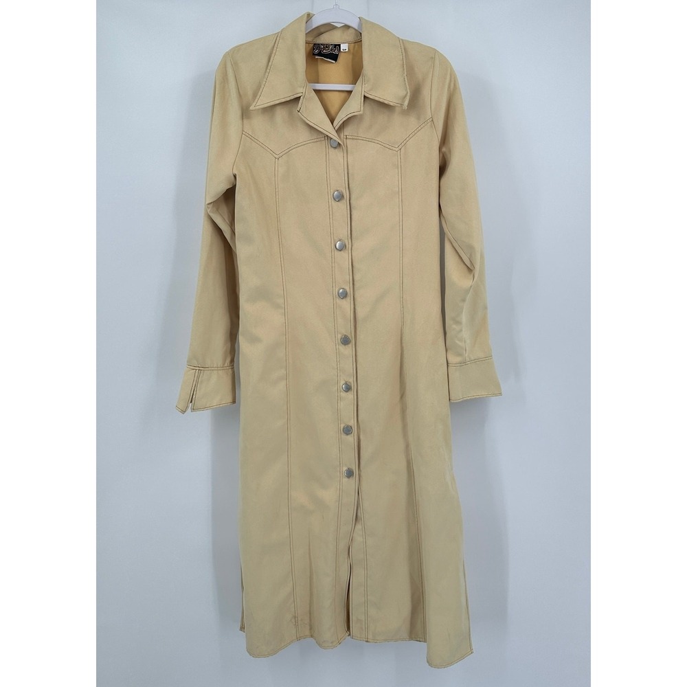 Womens Faux Suede Boho Western Midi Dress Sz S Duster Prairie Minimalist Earthy